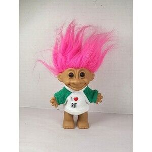 Cute Vintage Brown Eyed Wild Pink Hair Lucky Troll Doll by Russ 4.5" W/RIT Shirt